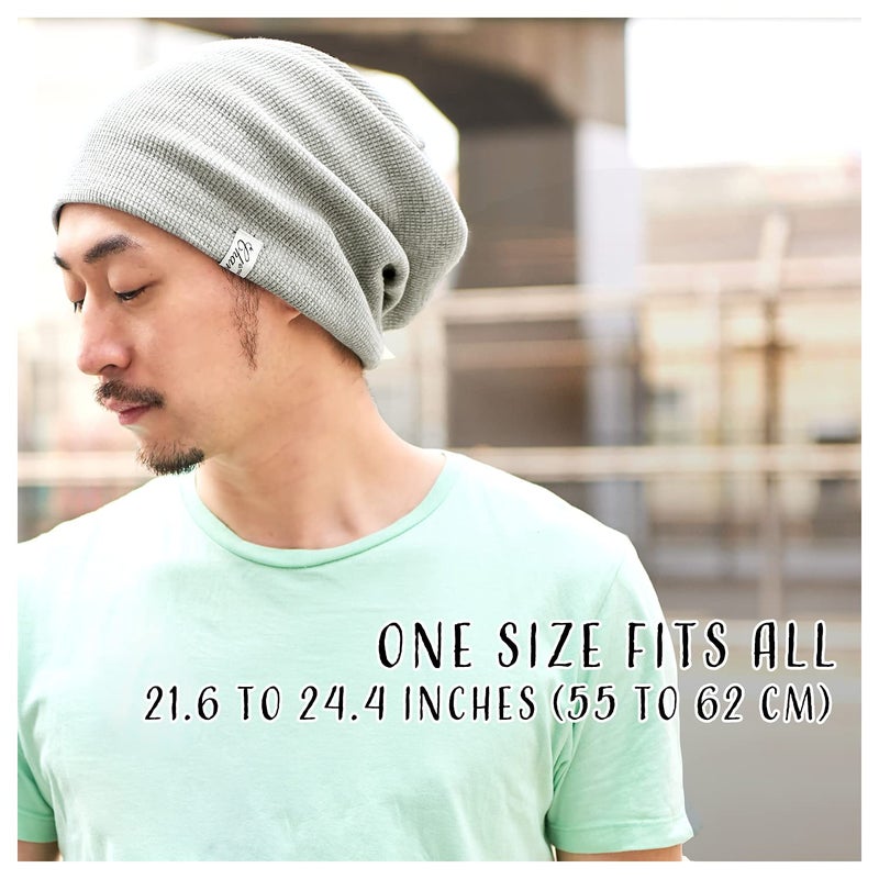 CHARM Slouch Beanie Hat for Mens and Women - Baggy Slouchy Stretchy Elastic Womens Cotton Chemo Hat Japanese Korean Fashion Men Style Light Gray Style A - Image 4